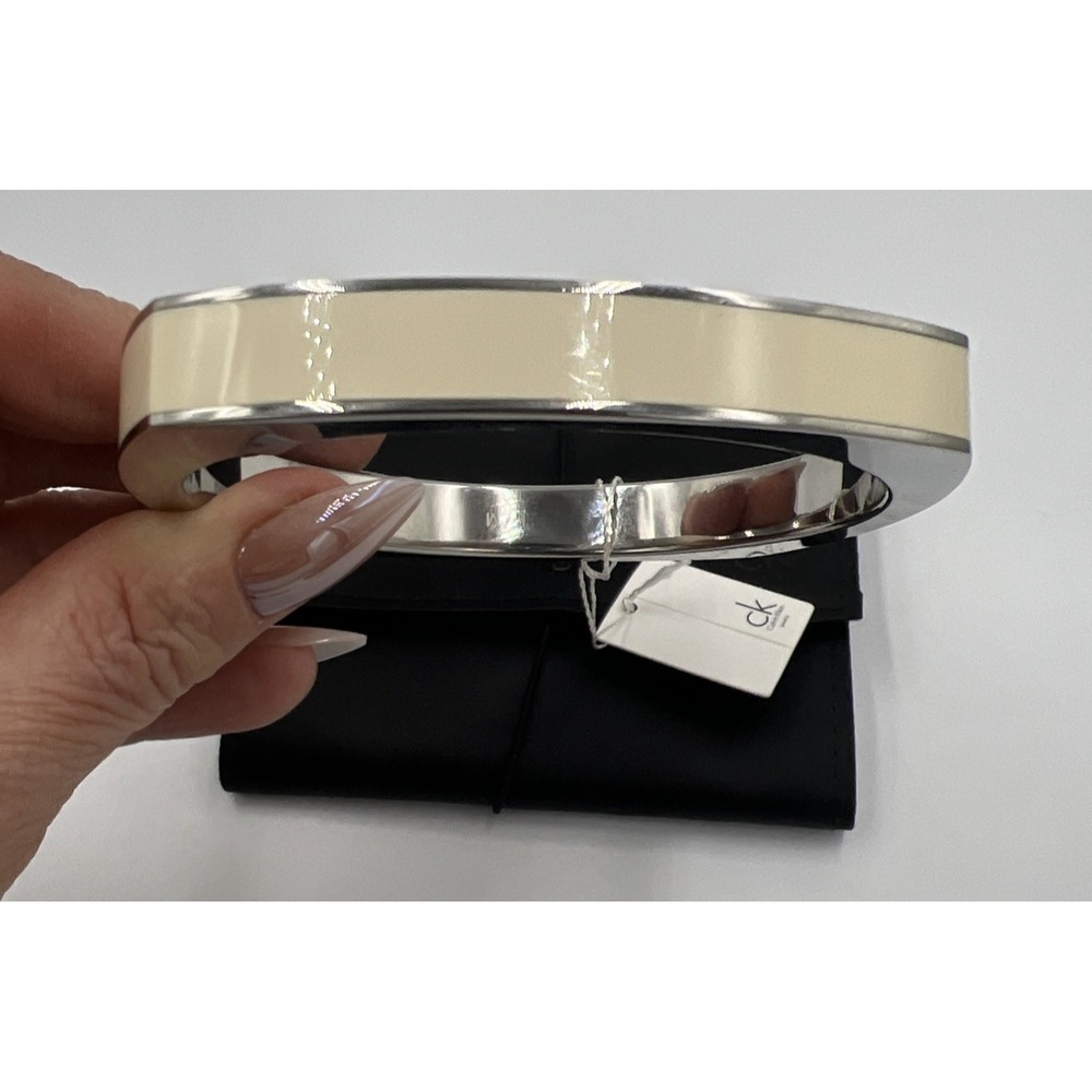 Calvin Klein Ecru White Stainless Bangle/Cuff Bracelet Silver Toned Square NWT